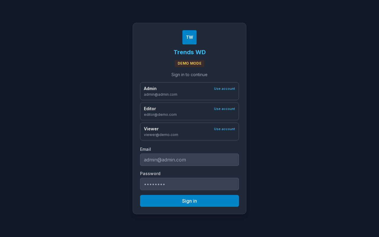 Demo Mode login
