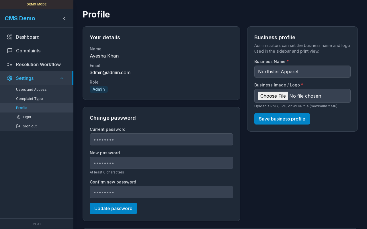 Profile page
