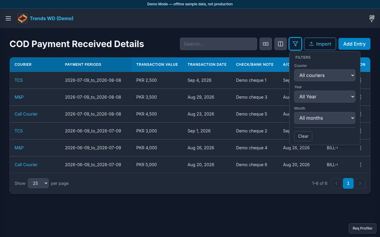Payment Received filters