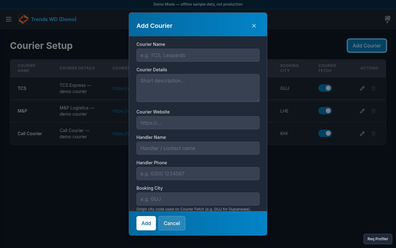 Add Courier modal