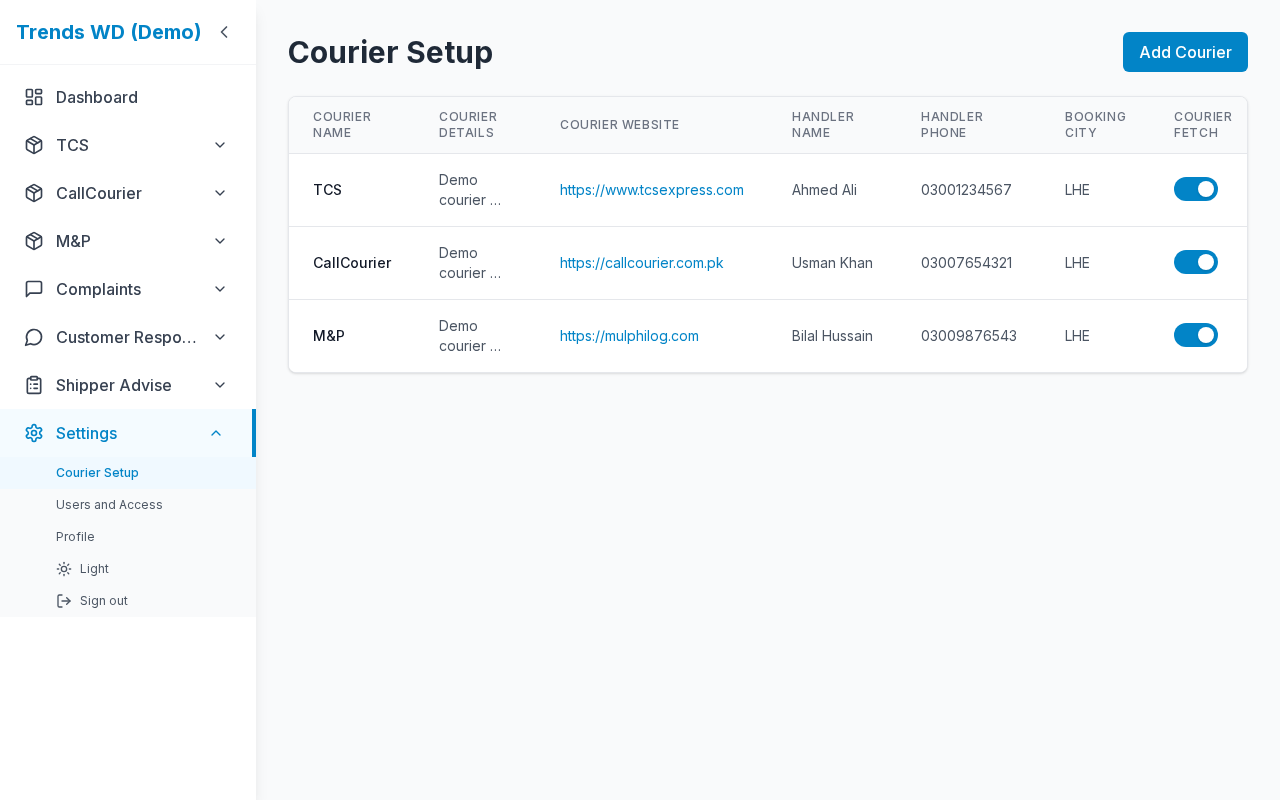 Courier Setup