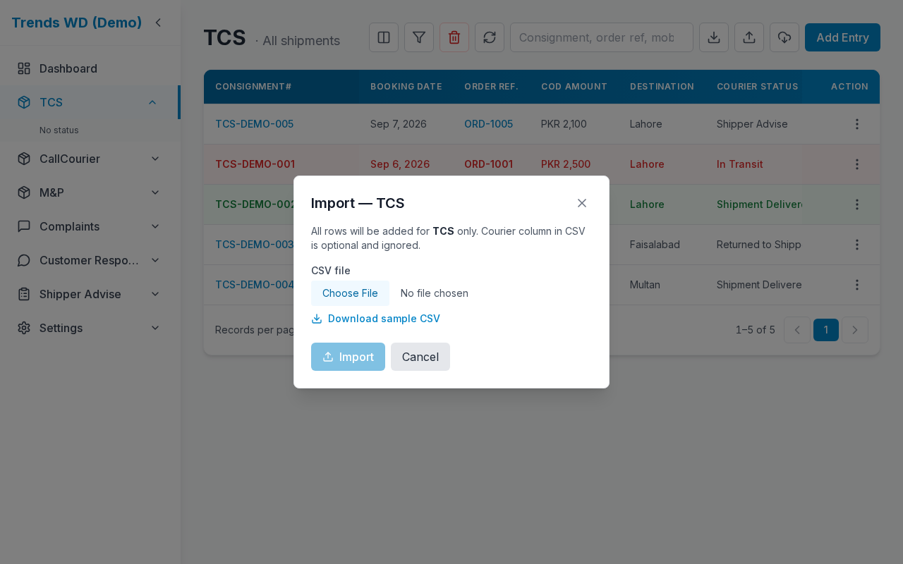 Import modal / import flow
