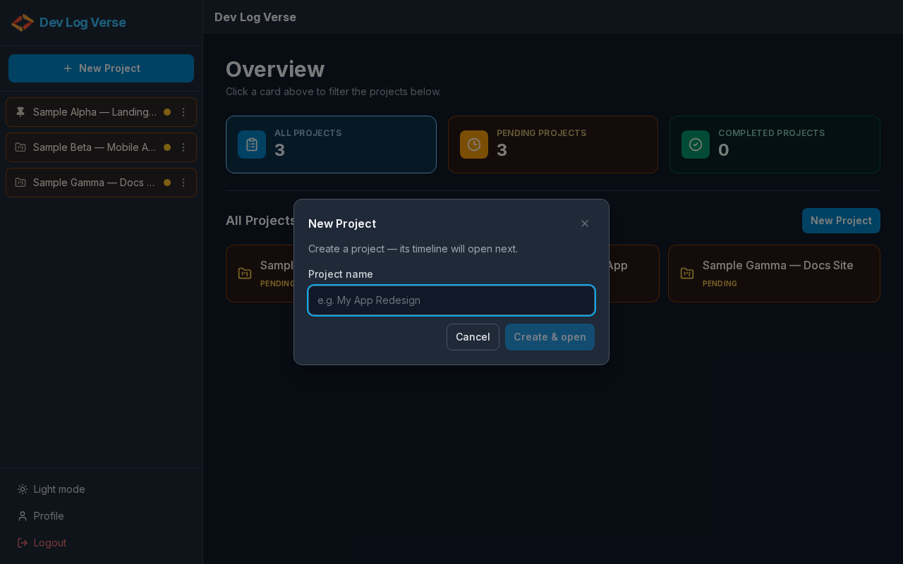 New Project modal