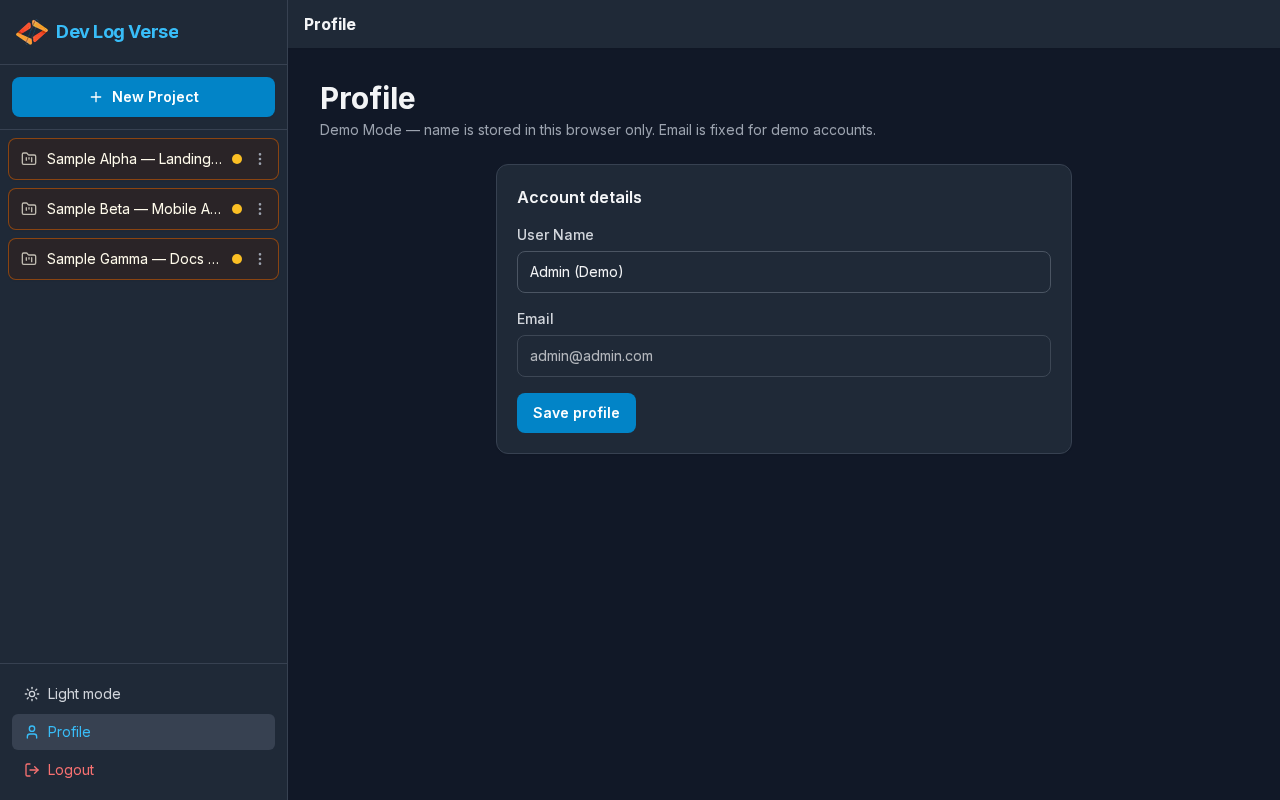 Profile page