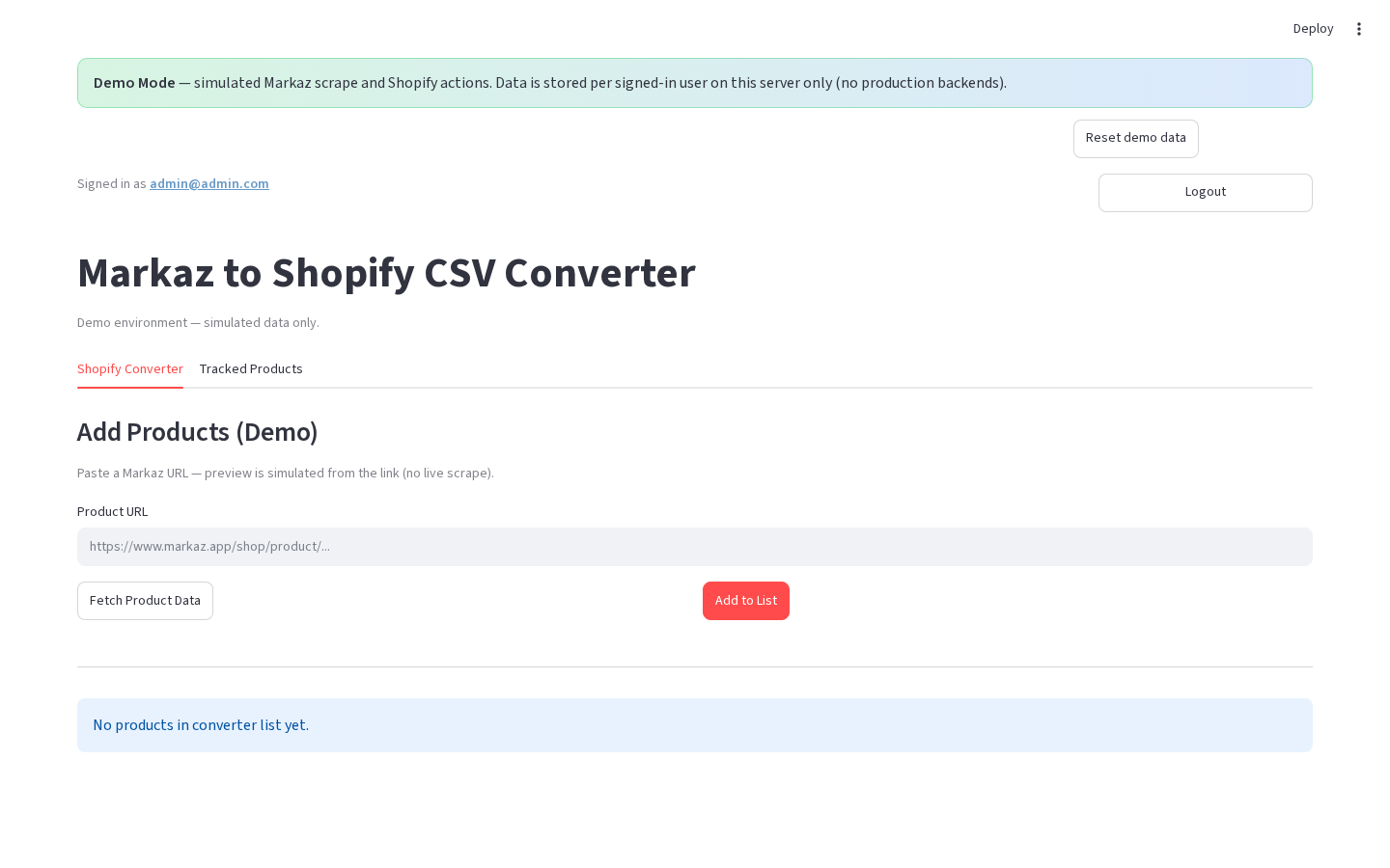 Shopify Converter tab