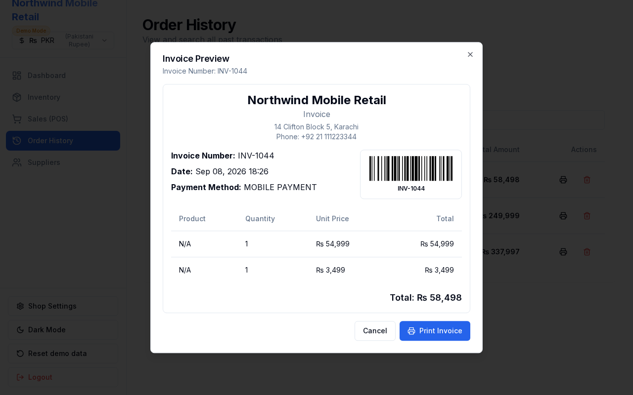 Invoice preview