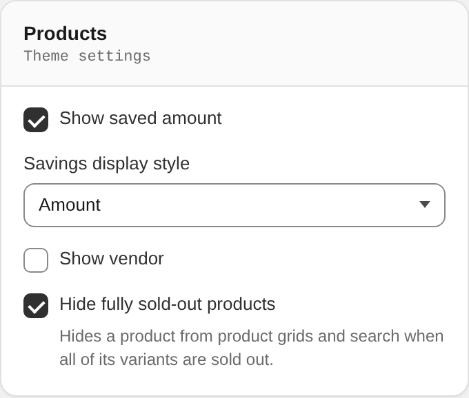 Products settings