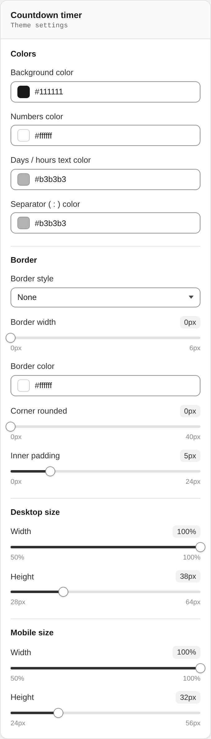 Countdown timer settings