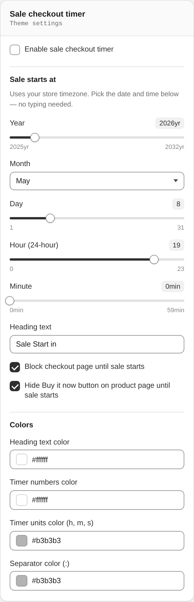 Sale checkout timer settings