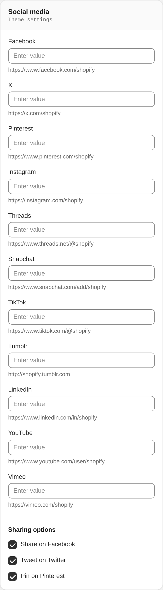 Social media settings