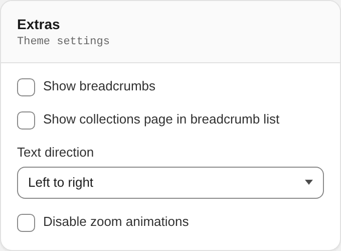 Extras settings