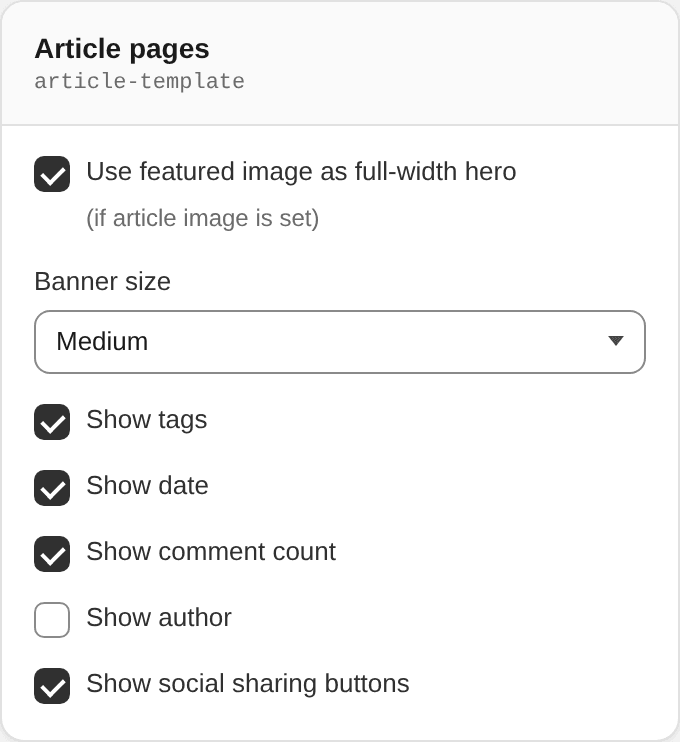 Article pages settings