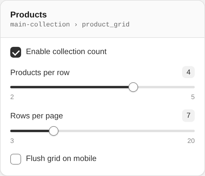 Products settings