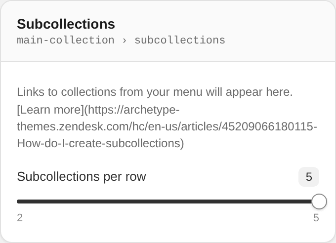 Subcollections settings