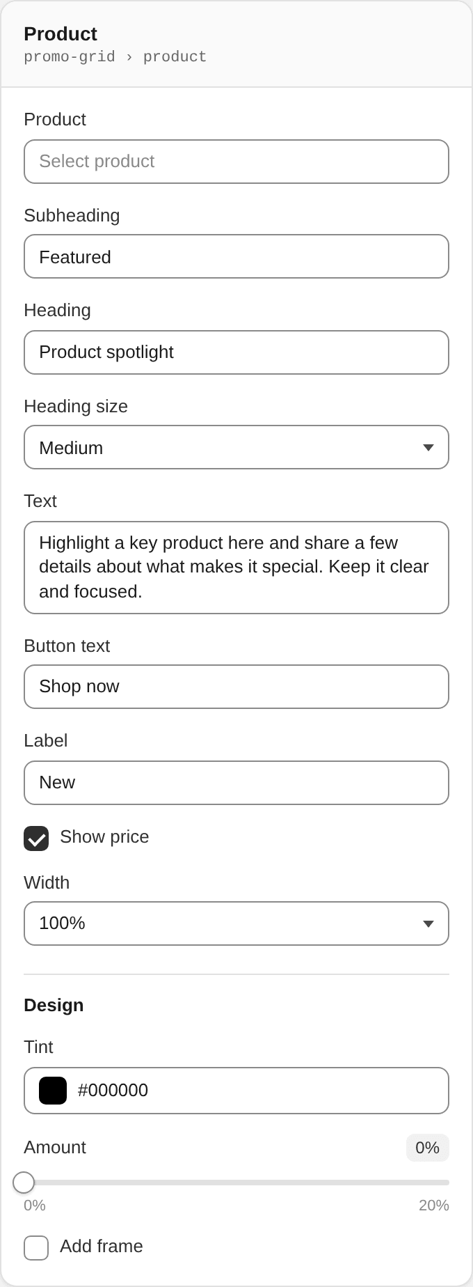 Product settings