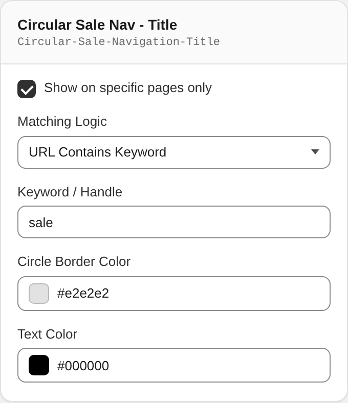 Circular Sale Nav - Title settings