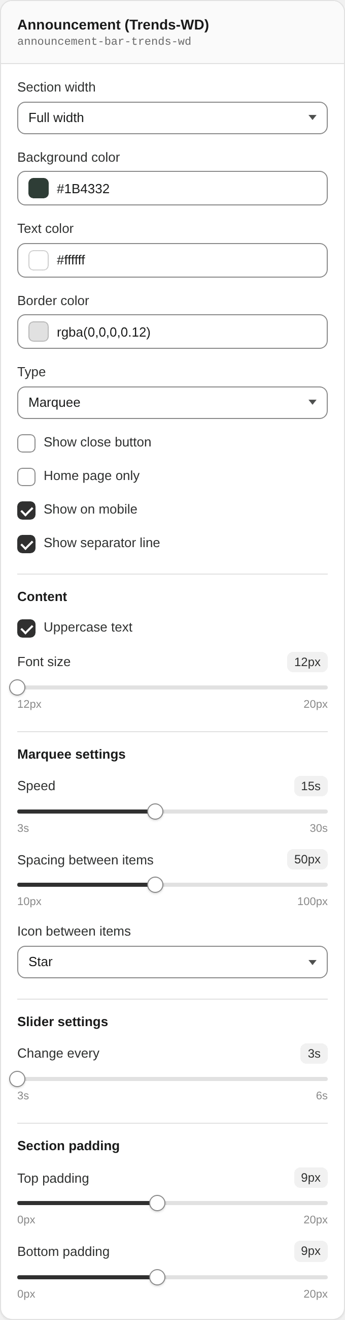 Announcement (Trends-WD) settings