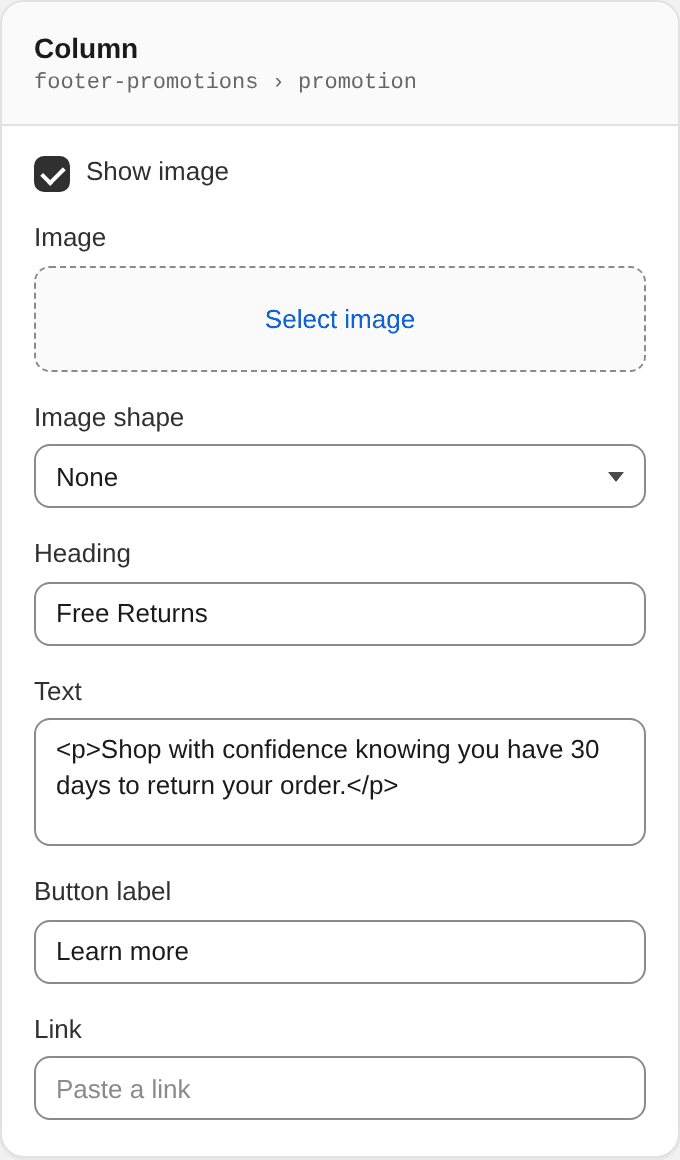 Column settings