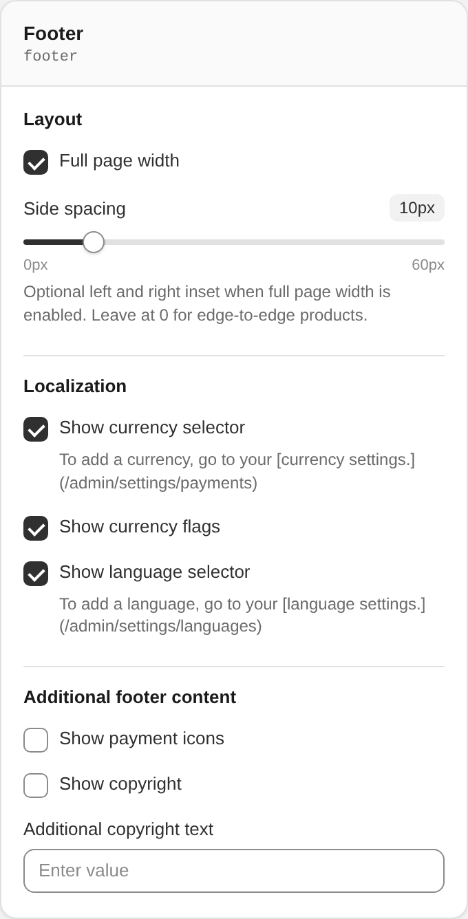 Footer settings