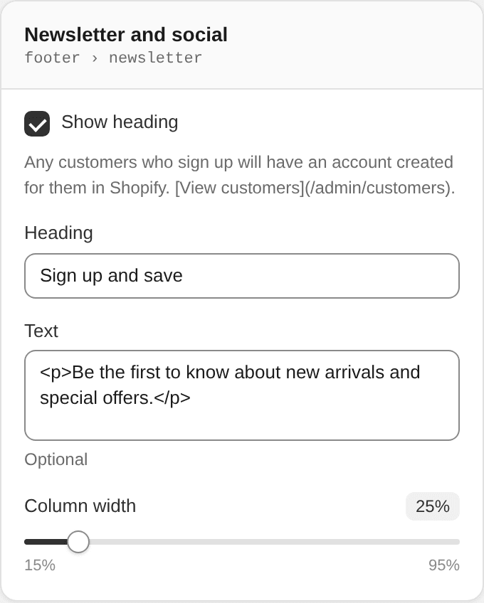 Newsletter and social settings