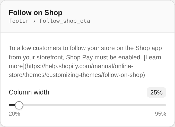 Follow on Shop settings