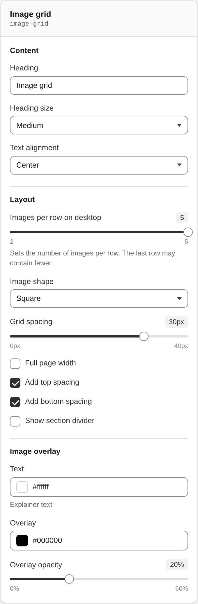 Image grid settings