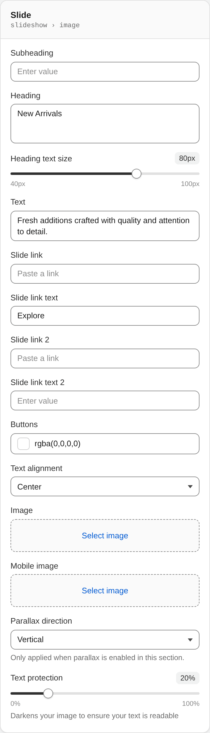 Slide settings