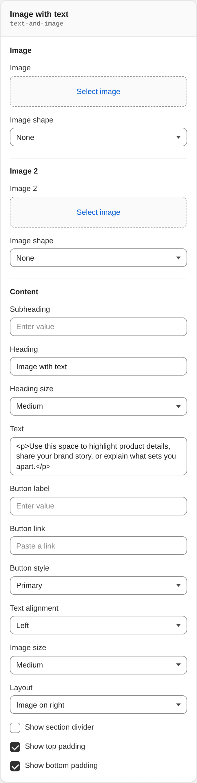 Image with text settings