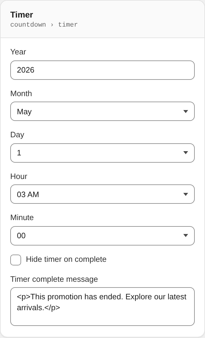 Timer settings