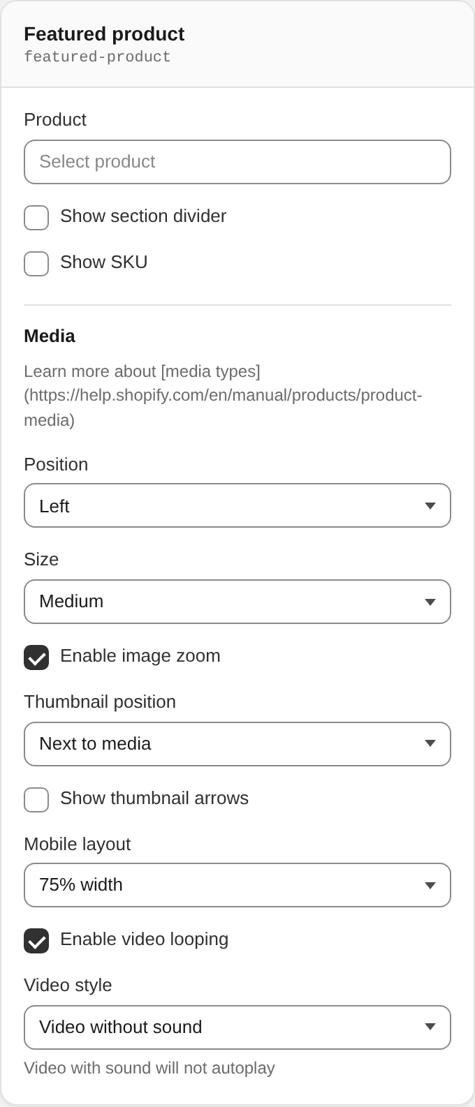 Featured product settings