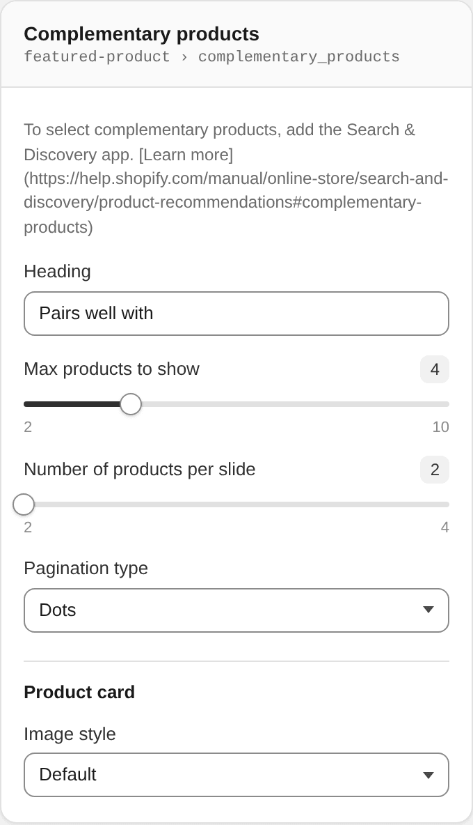 Complementary products settings