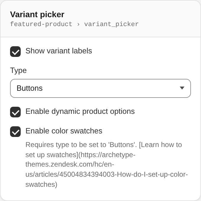 Variant picker settings