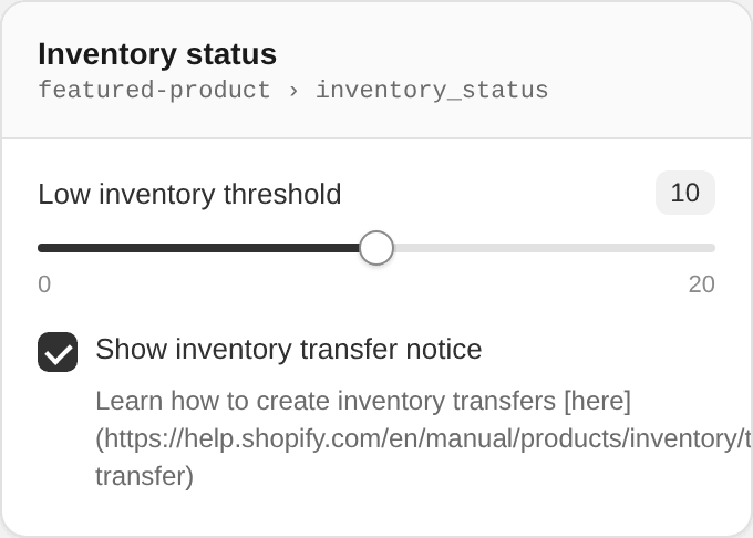 Inventory status settings