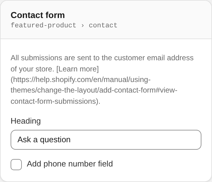 Contact form settings