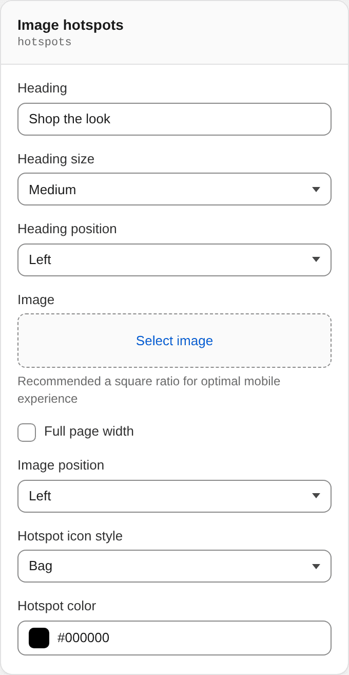 Image hotspots settings