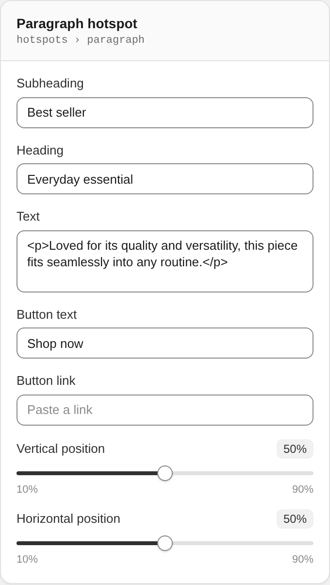 Paragraph hotspot settings