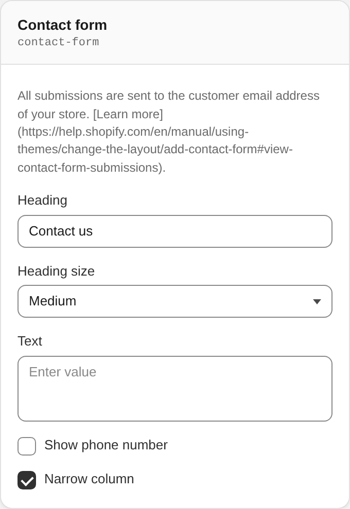 Contact form settings