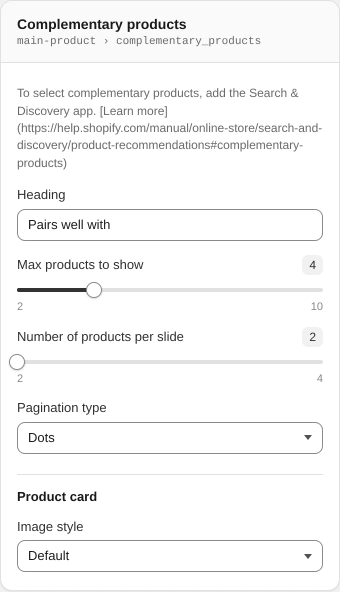 Complementary products settings