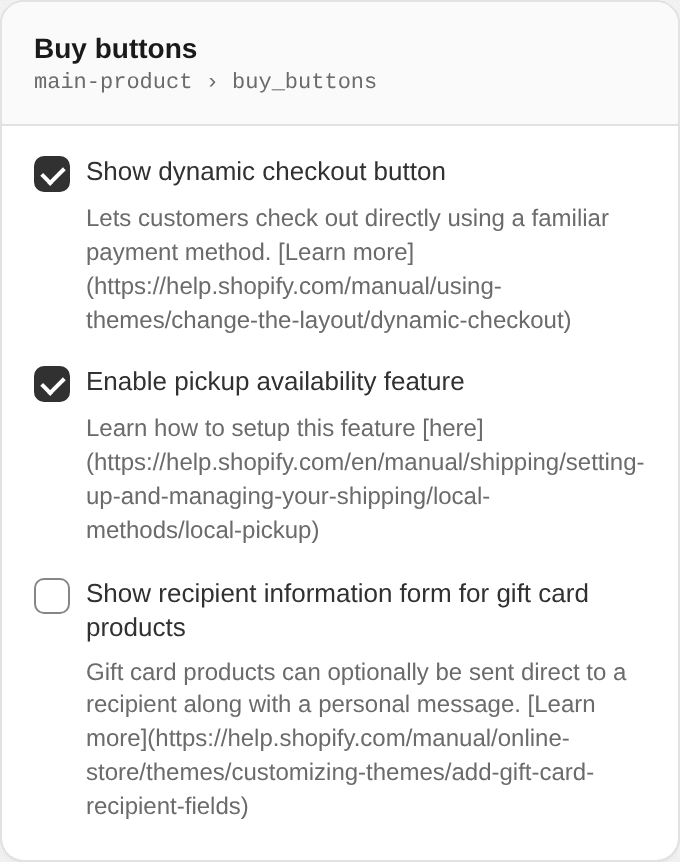 Buy buttons settings