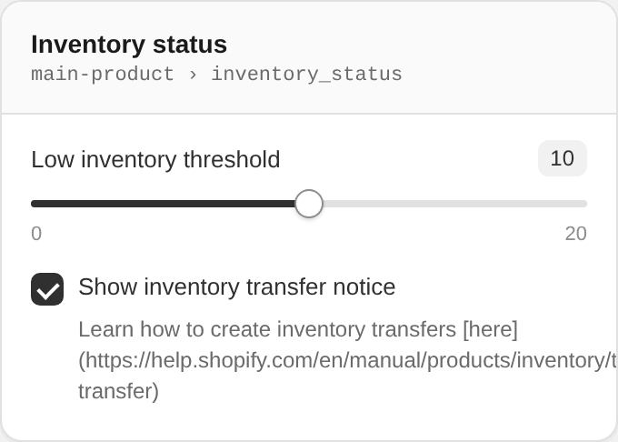 Inventory status settings