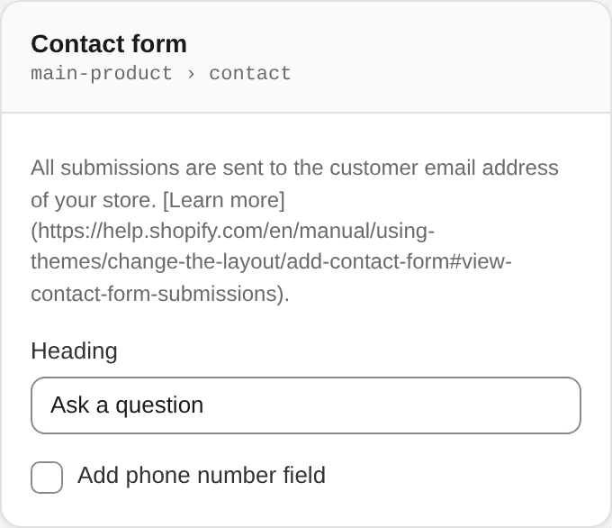 Contact form settings