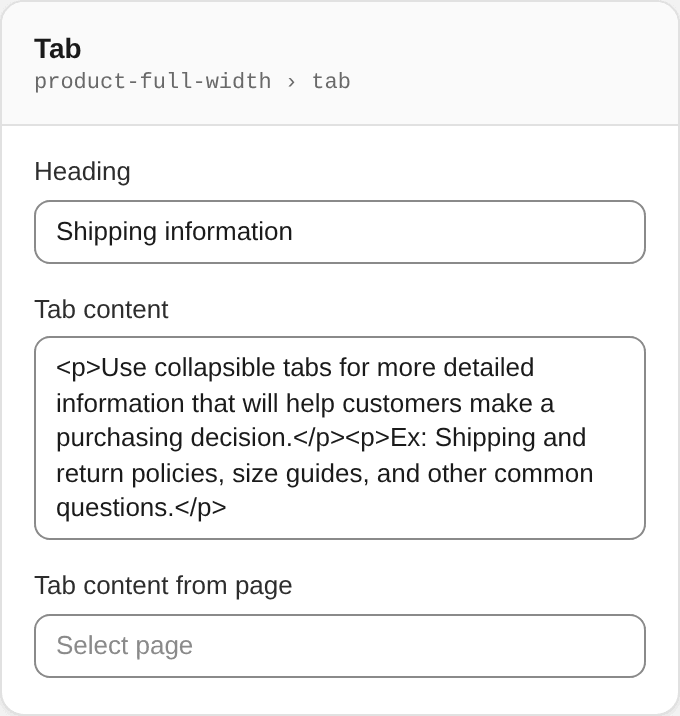 Tab settings