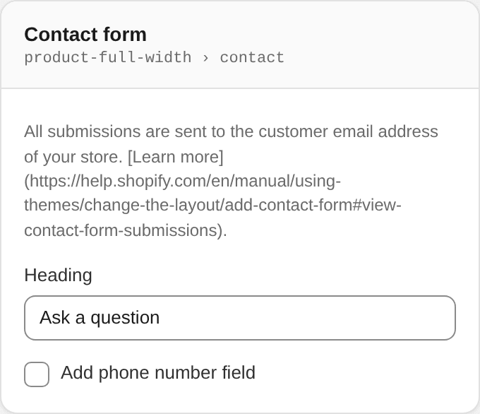 Contact form settings
