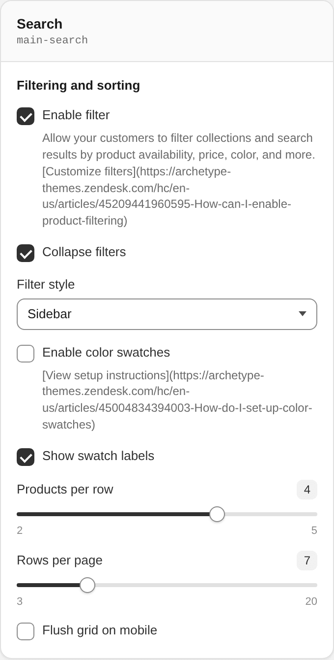 Search settings