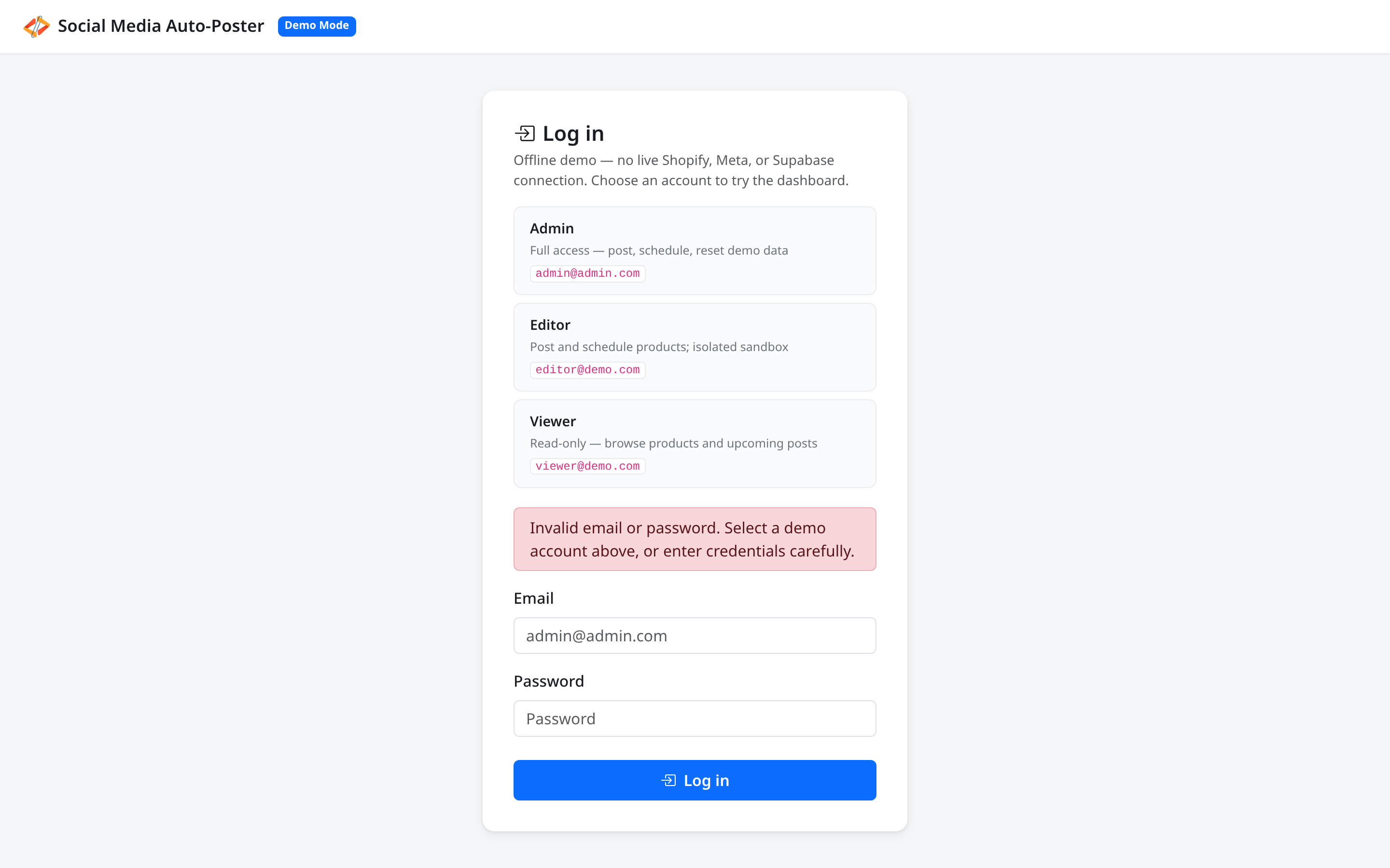 Login error alert
