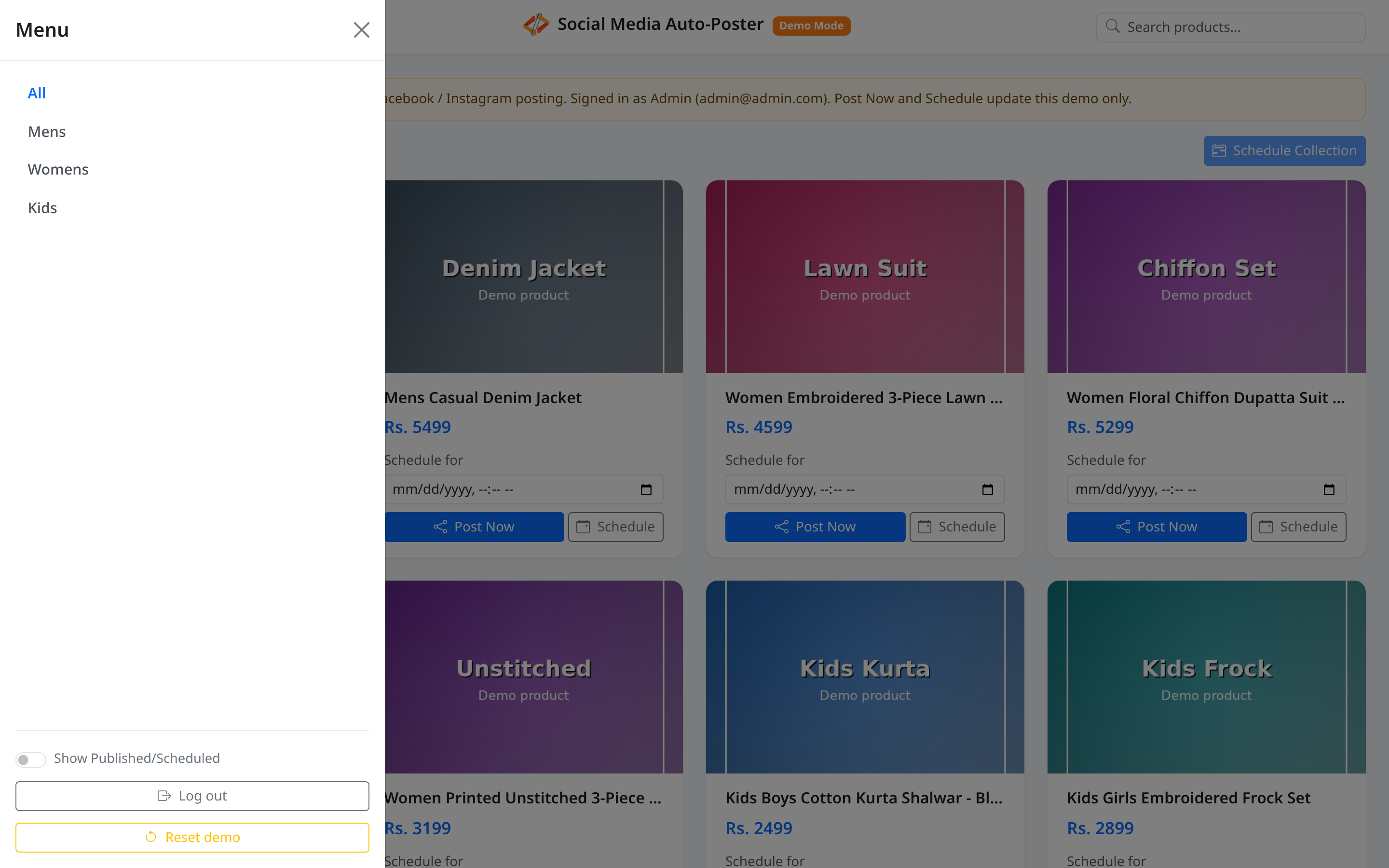 Sidebar menu on desktop