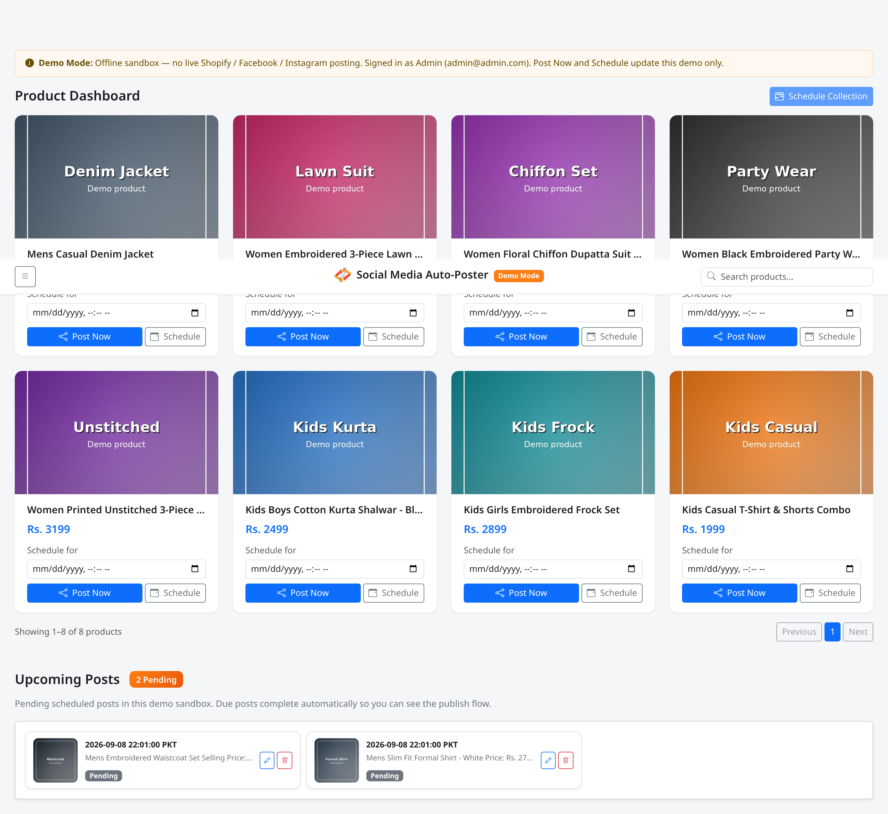 Upcoming Posts section