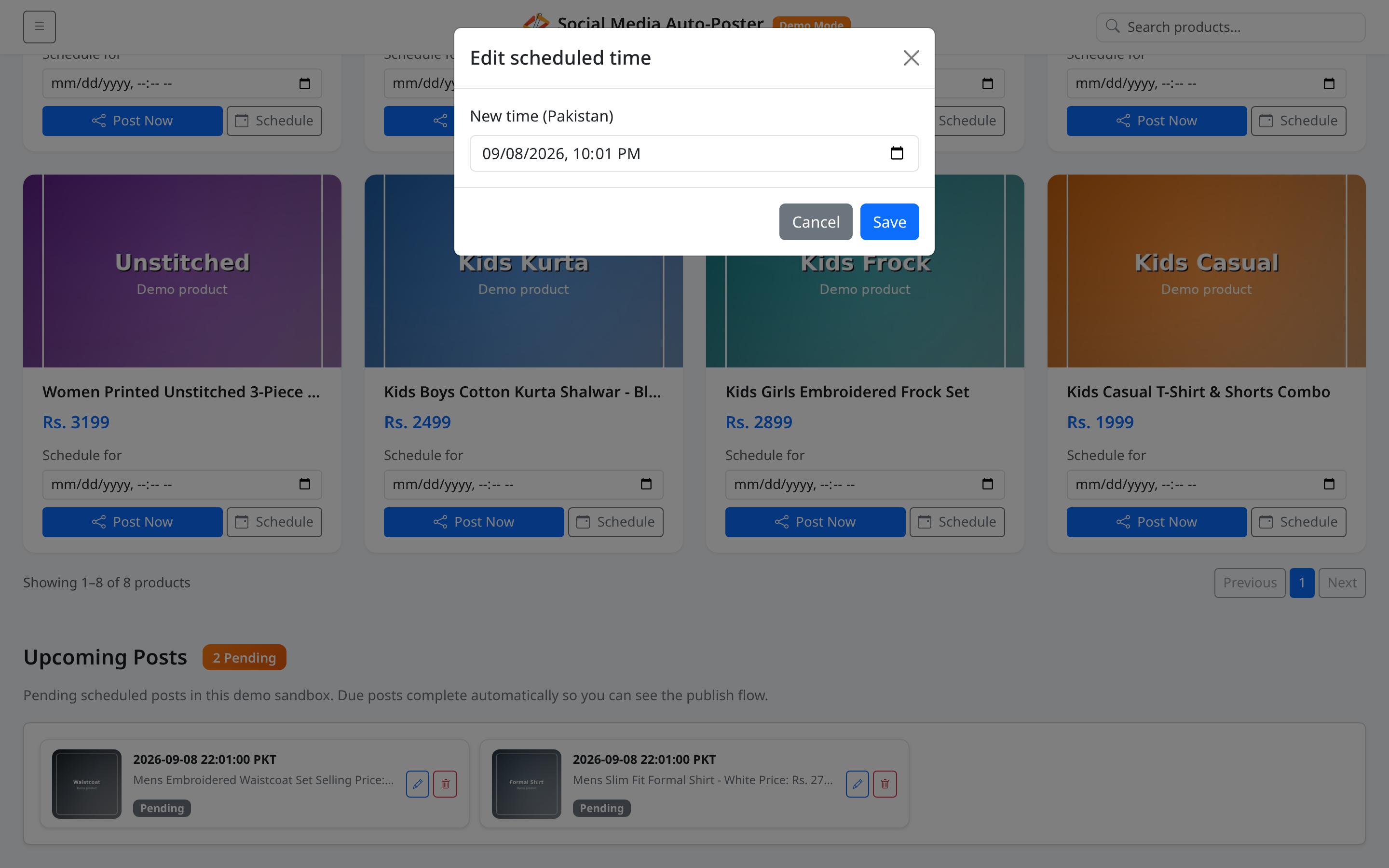 Edit scheduled time modal